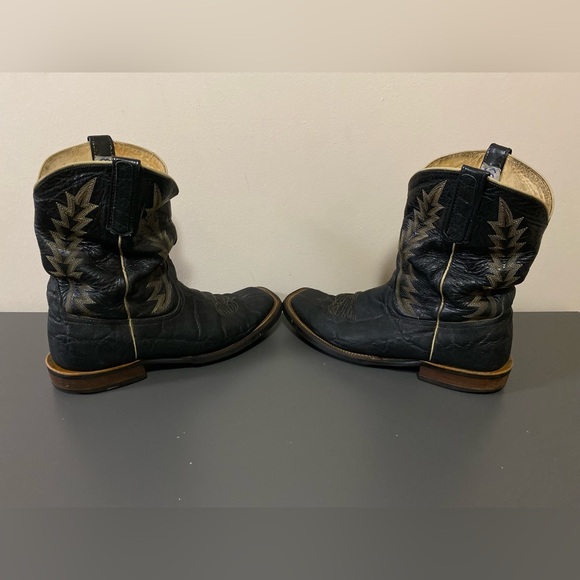 Vintage Men’s Anderson Bean elephant skin Cowboy Boots Size 11D Black Exotic - Picture 4 of 16